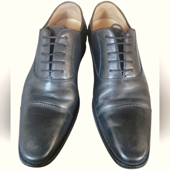Desai Men's Classic Black Leather Handmade Dress Cap Toes Oxford Shoes Sz 42 - Picture 1 of 10